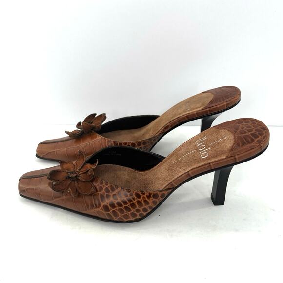 Linea Paolo women’s leather animal print flower heels mule shoes - Picture 4 of 8